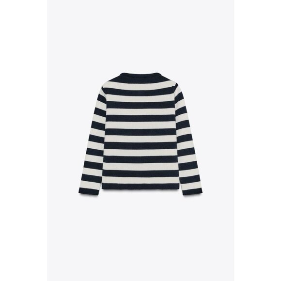 Zara Womens Cardigan Size M Navy Blue White Striped gold Button 6427/022 NWT - Picture 3 of 16